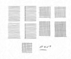 doodle line grid and notebook stripe line grid hand drawing collection with check mark, underline, circle stroke, question mark symbol and check list vector