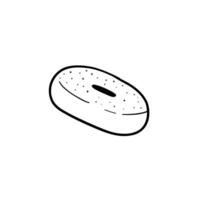 simple doughnut line art with sugar icing side view hand drawn doodle illustration black line on white isolated background vector