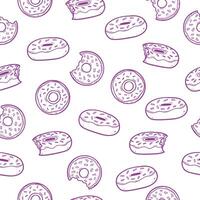doodle doughnut and bitten donuts hand drawn line art seamless pattern design on white background vector