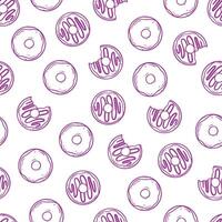 doodle donutss and bitten donuts hand drawn line art top view seamless pattern for design background vector
