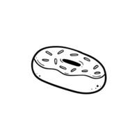 donut doughnut doodle line art with glaze and sprinkles side view hand drawn illustration black line on white isolated background vector