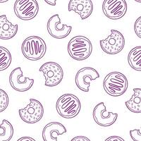 doodle bitten donuts hand drawn line art top view seamless pattern for design background vector
