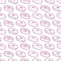 doodle sweet doughnut with glaze and sprinkles hand drawing line art illustration seamless pattern design on white background vector