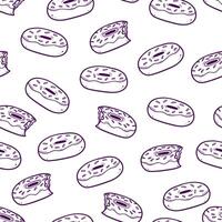 doodle donuts or doughnut line art hand drawing seamless pattern background on white isolated background design for backdrop or packaging pattern vector