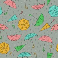 Pattern drawing colorful umbrellas. Open and closed cartoon umbrella, doodles. Seamless background. vector