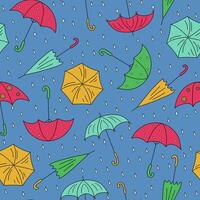 Pattern drawings colorful cartoon umbrellas. Open and closed umbrella, doodles. Seamless background. vector