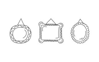 Set simple linear frames. Doodle, hand drawn collection of vertical blank templates for text decoration. Congratulatory or wedding frames, layouts, space for text, photos. vector