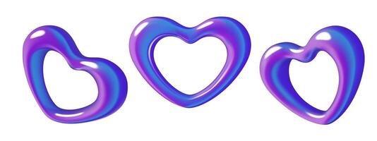 Chrome hearts 3d shapes set purple iridescent y2k holographic design elements vector