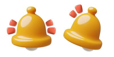 3d notification bell, alert and alarm icons. Subscribe reminder cute glossy ringing bell vector