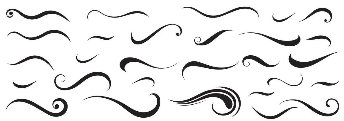 Elegant Decorative Swirls and Flourishes Set. Black Curves for Design