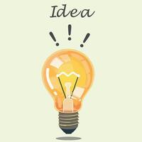 Creative Concept Light Bulb Illustration with Idea Text. Bright Yellow Bulb with Exclamation Marks. illustration for Innovation, Business solutions and strategy. Marketing time vector