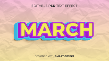 Text Effect of March Editable for Title, Copy, Poster, Event, Marketing, 3D Text, Caption, Style psd