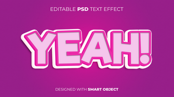 Text Effect of Yeah Editable for Title, Copy, Poster, Event, Marketing, 3D Text, Caption, Style psd