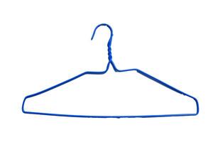 Blue Wire Clothes Hanger on White Background Isolated for Fashion and Home Organization Concepts photo