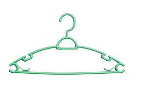 Green Plastic Clothes Hanger Isolated on White Background for Retail and Household Use photo