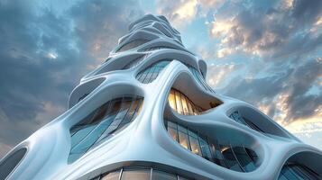 Corporate skyscraper with cutting-edge architectural design photo