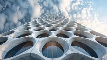 Contemporary skyscraper with unique geometric patterns photo