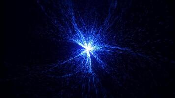 Magical smooth animation of glowing particles. Particle trail. Abstract neon bright flames with sparkles that sparkle and swirl, 3D animation. Screensaver video
