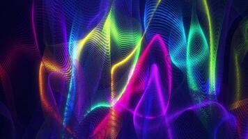Abstract digital dynamic colorful waves of particles with light movement background, data flow, cyber technology. 3D visualization. Seamless 4k playback. video