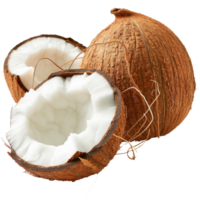 Coconut fruit with cut in half isolated on transparent background With clipping path.3d render png