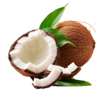 Coconut with leaves iisolated on transparent background With clipping path.3d render png