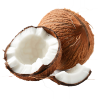 Coconut fruit with cut in half isolated on transparent background With clipping path.3d render png