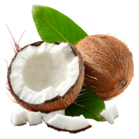 Coconut fruit with cut in half isolated on transparent background With clipping path.3d render png