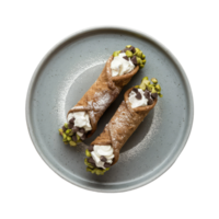 Two Cannoli with Whipped Cream and Pistachios png