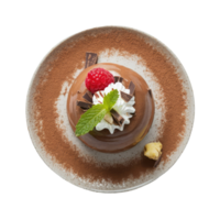 Chocolate Pudding with Whipped Cream and Raspberry png
