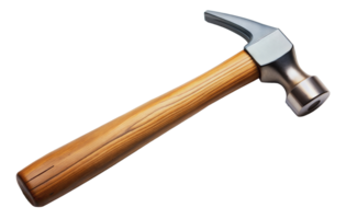 A wooden-handled hammer with a curved claw and rounded head, cut out - stock png. png