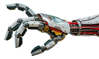 Close-up view of a detailed robot hand reaching out, cut out - stock png. png