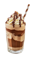 Chocolate milkshake with whipped cream and chocolate drizzle, cut out - stock png. png