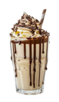 Chocolate drizzle milkshake with whipped cream and chocolate sprinkles, cut out - stock png. png