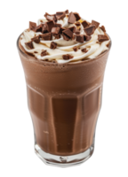 Chocolate milkshake with whipped cream and chocolate shavings, cut out - stock png. png
