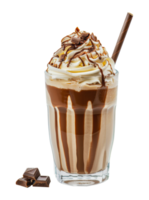 Chocolate milkshake with whipped cream and chocolate drizzle, cut out - stock png. png