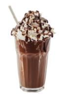 Chocolate milkshake with whipped cream and chocolate drizzle, cut out - stock png. png