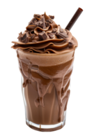 Chocolate milkshake with whipped cream and chocolate shavings, cut out - stock png. png