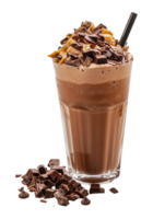 Chocolate peanut butter milkshake with whipped cream and chocolate shavings, cut out - stock png. png