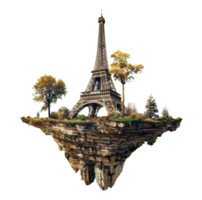 eiffel torre em uma flutuando ilha dentro outono, cortar Fora - estoque png. png