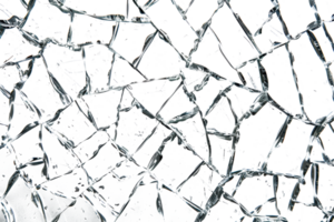 Close up view of shattered glass with sharp edges and cracks, cut out - stock png. png