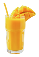 Freshly made mango smoothie with straw and sliced mango, cut out - stock png. png