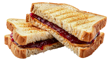 Two slices of toasted bread filled with peanut butter and jelly, cut out - stock png. png