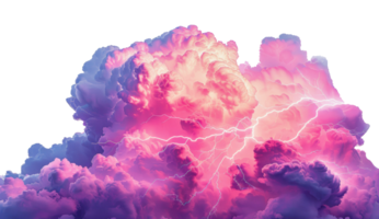 Pink and purple storm clouds with lightning bolts, cut out - stock png. png