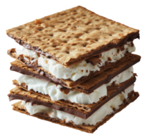 Stack of graham cracker, whipped cream, and chocolate smores, cut out - stock png. png