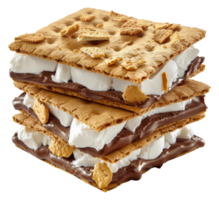 Stack of graham cracker, chocolate, and marshmallow smores, cut out - stock png. png