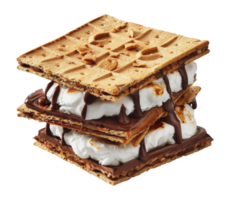 Three-layer graham cracker smores with chocolate drizzle, cut out - stock png. png