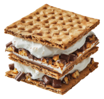 Triple layer graham cracker smores with chocolate and whipped cream, cut out - stock png. png