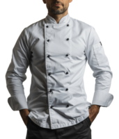 Clean white chef coat with black buttons, cut out - stock png. png