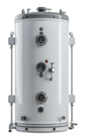 Clean, white cistern tank with multiple access points and gauges, cut out - stock png. png