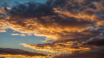 Colorful clouds in a dramatic sky at sunset. photo